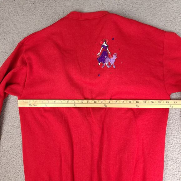 Vintage Jerzees Cardigan Sweater Womens One Size Red Embroidered Lady Poodle‎ - Picture 11 of 15